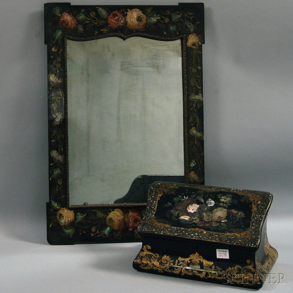 Appraisal: Mother-of-pearl-inlaid and Gilt Lacquer Jewelry Box and Mirror late th