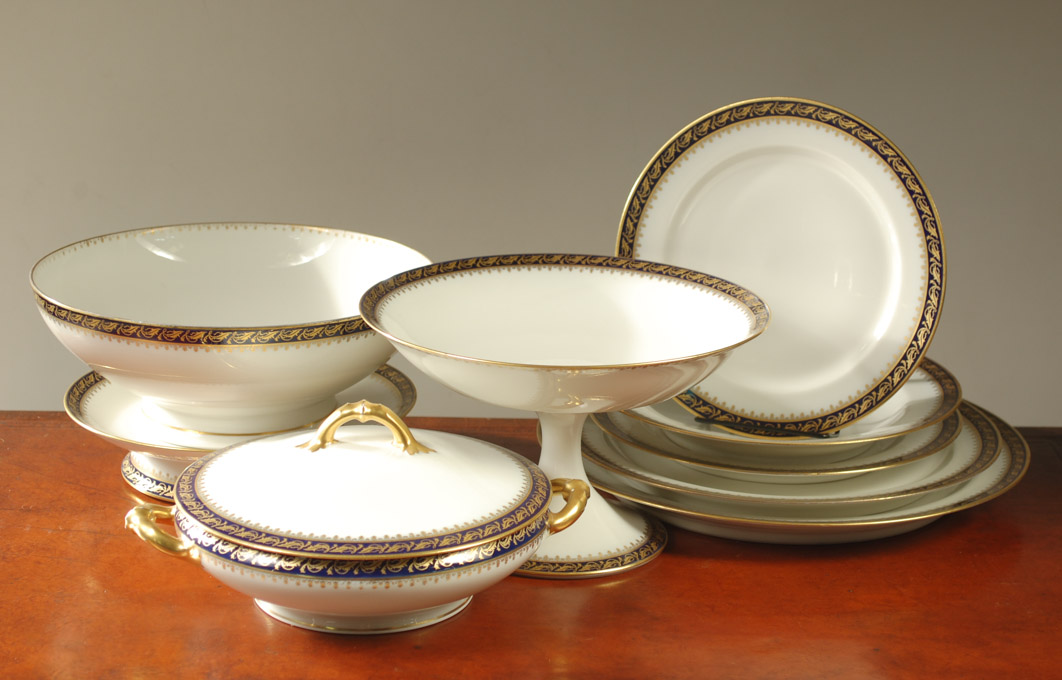 Appraisal: FRANK HAVILAND LIMOGES FINE CHINA SET sixty-three pieces with cobalt