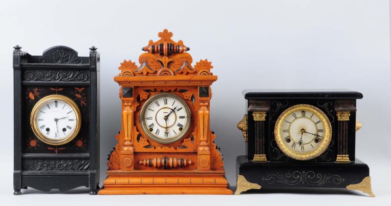 Appraisal: Lot Of Mantle Clocks This lot includes an ornate wooden