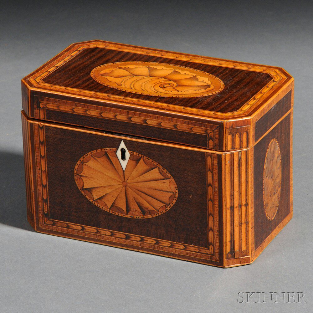 Appraisal: Inlaid Figured Walnut Veneer Tea Caddy England late th century