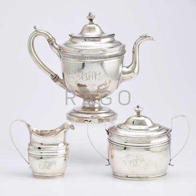 Appraisal: AMERICAN COIN SILVER COFFEE SERVICE BY TWO MAKERS Three pieces