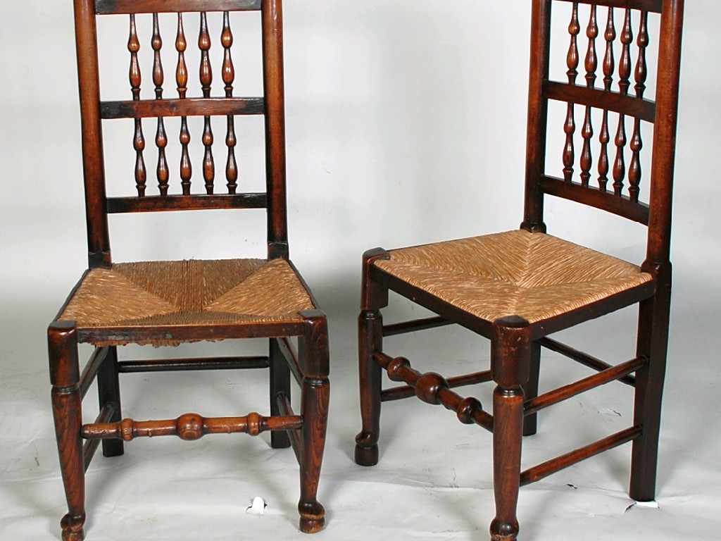 Appraisal: HARLEQUIN SET OF SIX NINETEENTH CENTURY ASH ELM AND FRUITWOOD