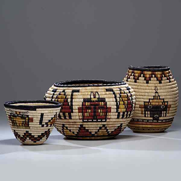 Appraisal: Hopi Second Mesa Baskets lot of includes one decorated with