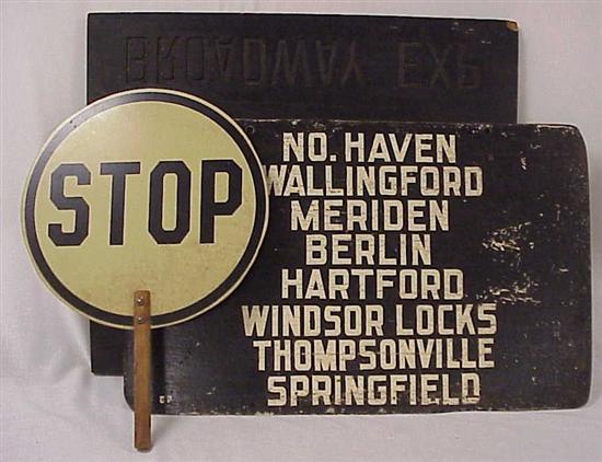 Appraisal: Wooden handle stop sign '' diameter wooden Broadway sign ''