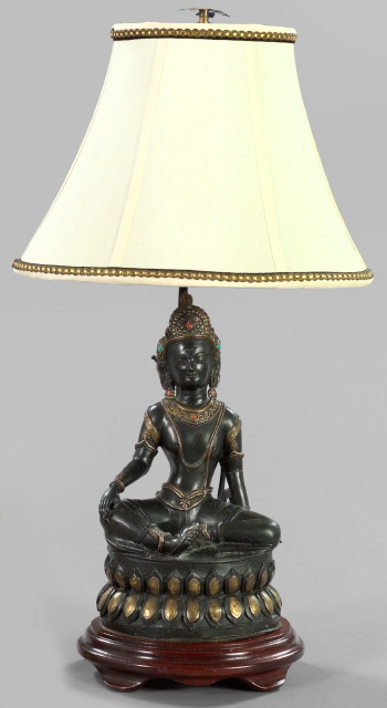 Appraisal: Tibetan Cast-Bronze and Jeweled Statue of Tara now mounted as