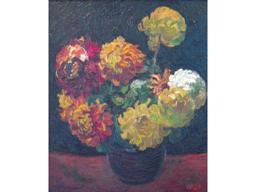 Appraisal: THEODORE MAJOR A still life of chrysanthemums in a vase