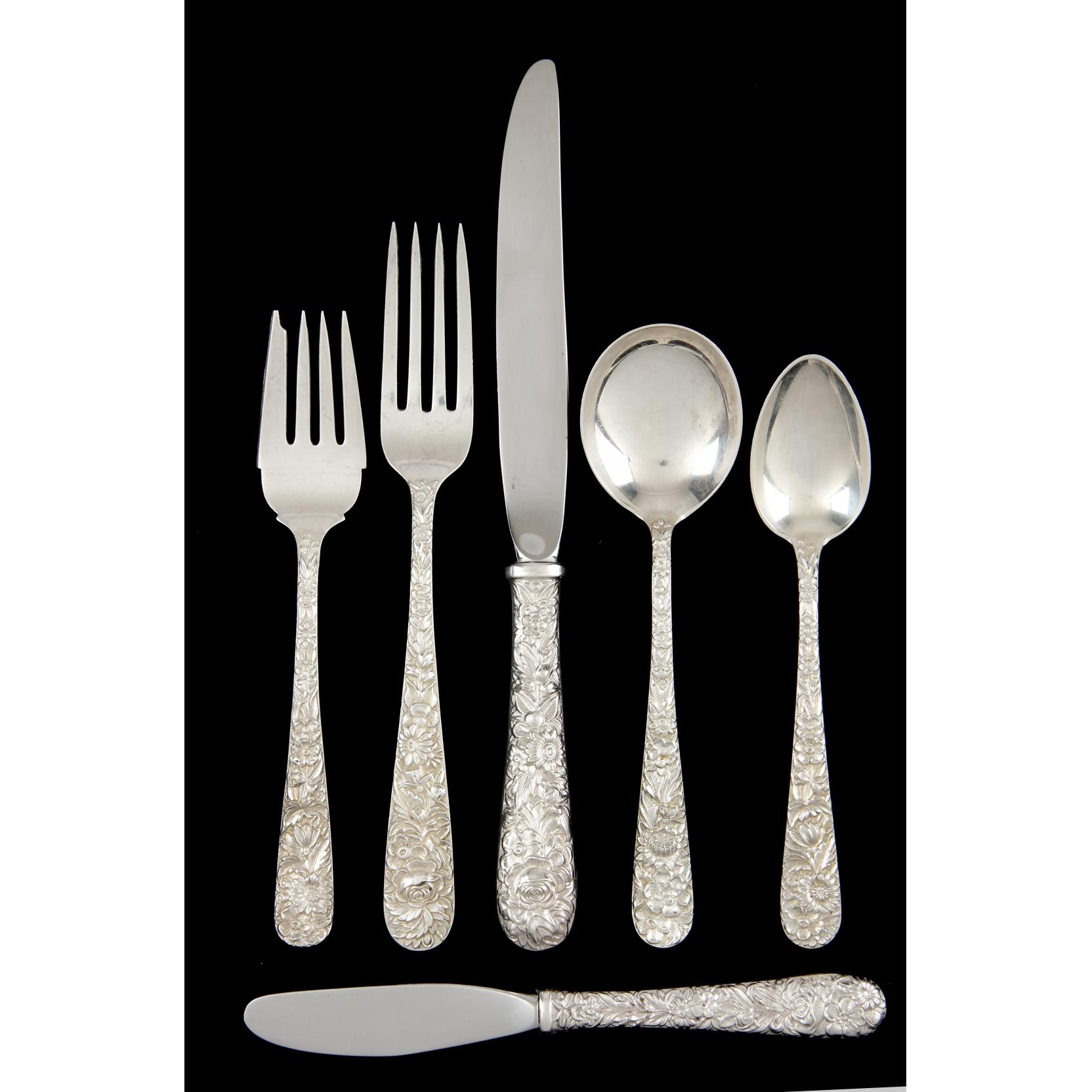 Appraisal: S Kirk Son Repousse Sterling Silver Flatware Service pieces service