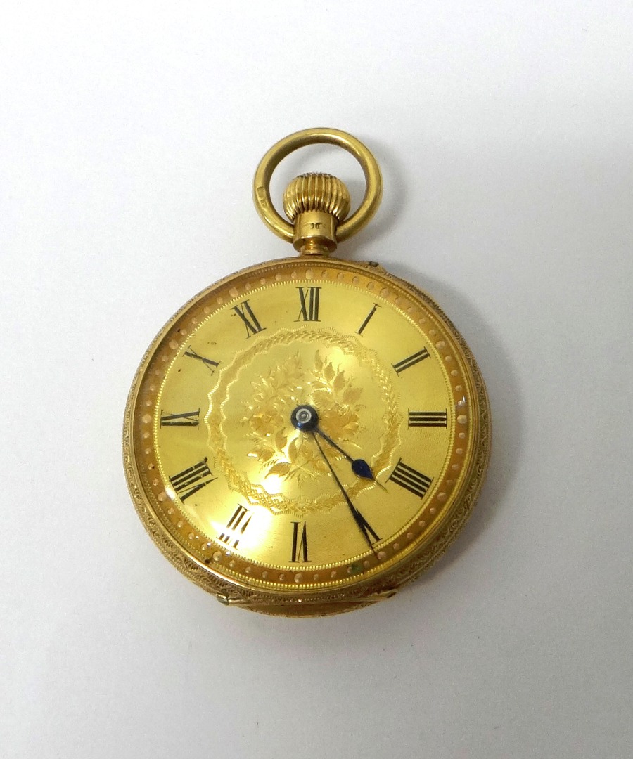 Appraisal: A lady's ct gold cased keyless wind openfaced fob watch