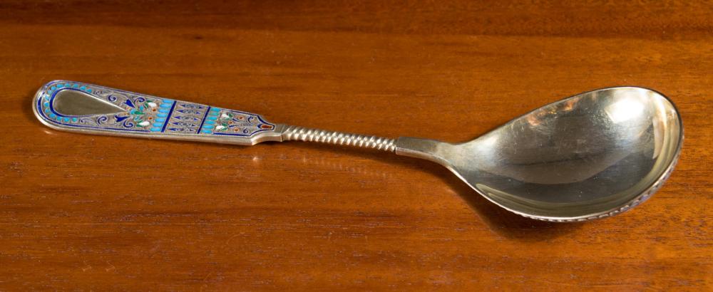 Appraisal: LARGE RUSSIAN ENAMELED SILVER SPOON mark of Feodor Ruckert Moscow