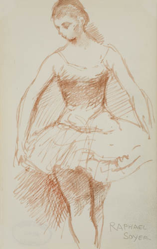 Appraisal: RAPHAEL SOYER Study of a Ballerina Sepia ink on cream