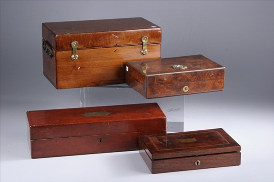 Appraisal: FOUR DOCUMENT AND LETTER BOXES Including a brass-bound rosewood letter