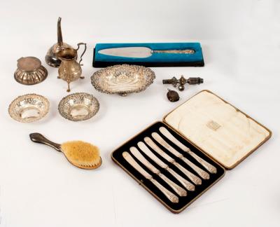 Appraisal: Sundry silver items to include bonbon dishes a damaged wine