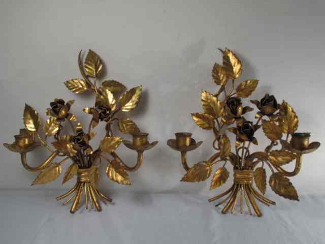 Appraisal: A pair of gilt metal wall sconces with rose floral