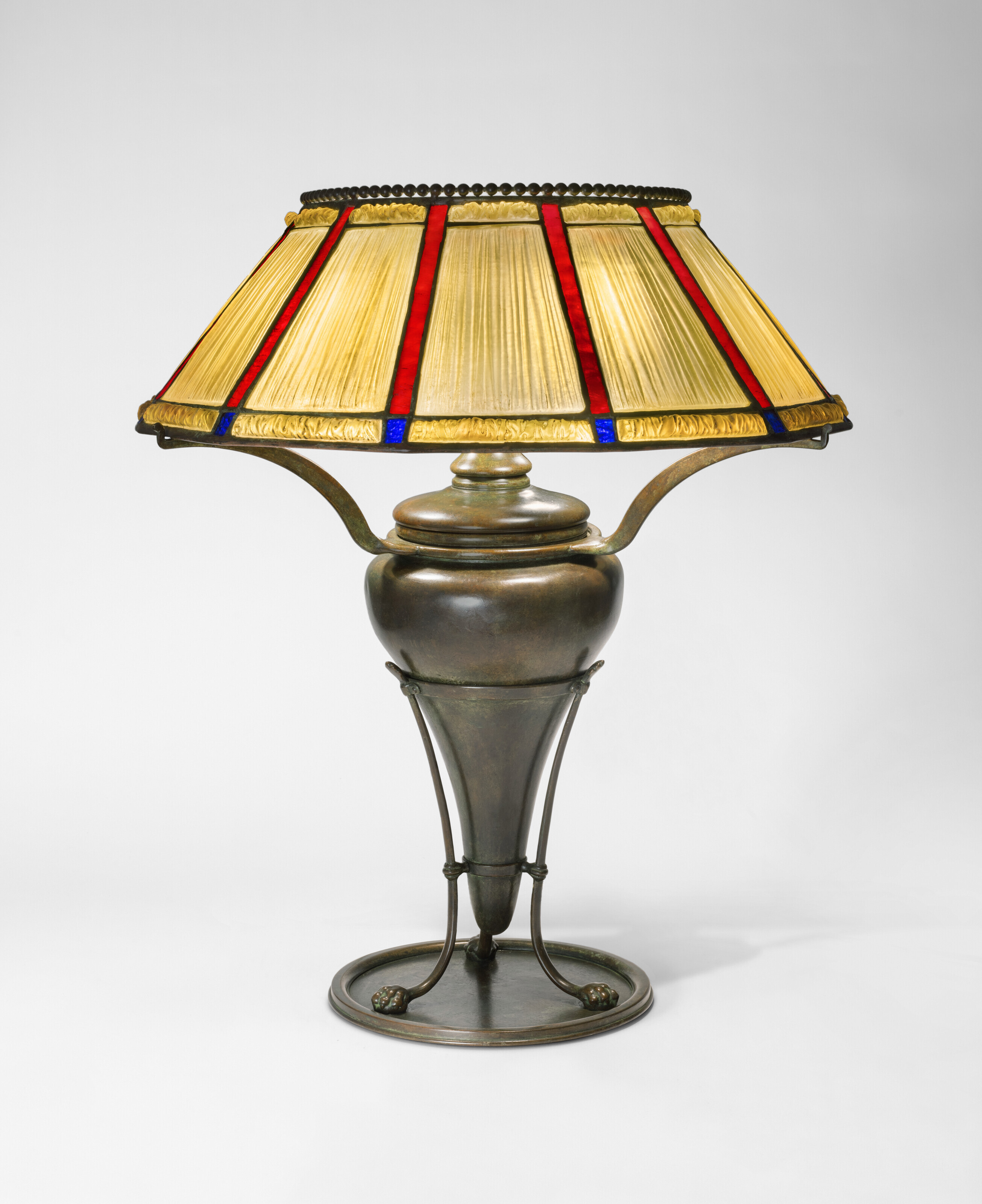 Appraisal: TIFFANY STUDIOS 'Linenfold' Table Lamp circa leaded glass patinated bronze