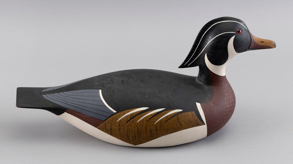 Appraisal: BYRON BRUFFEE LINCOLN-STYLE WOOD DUCK DRAKE CARVING MASSACHUSETTS TH CENTURY