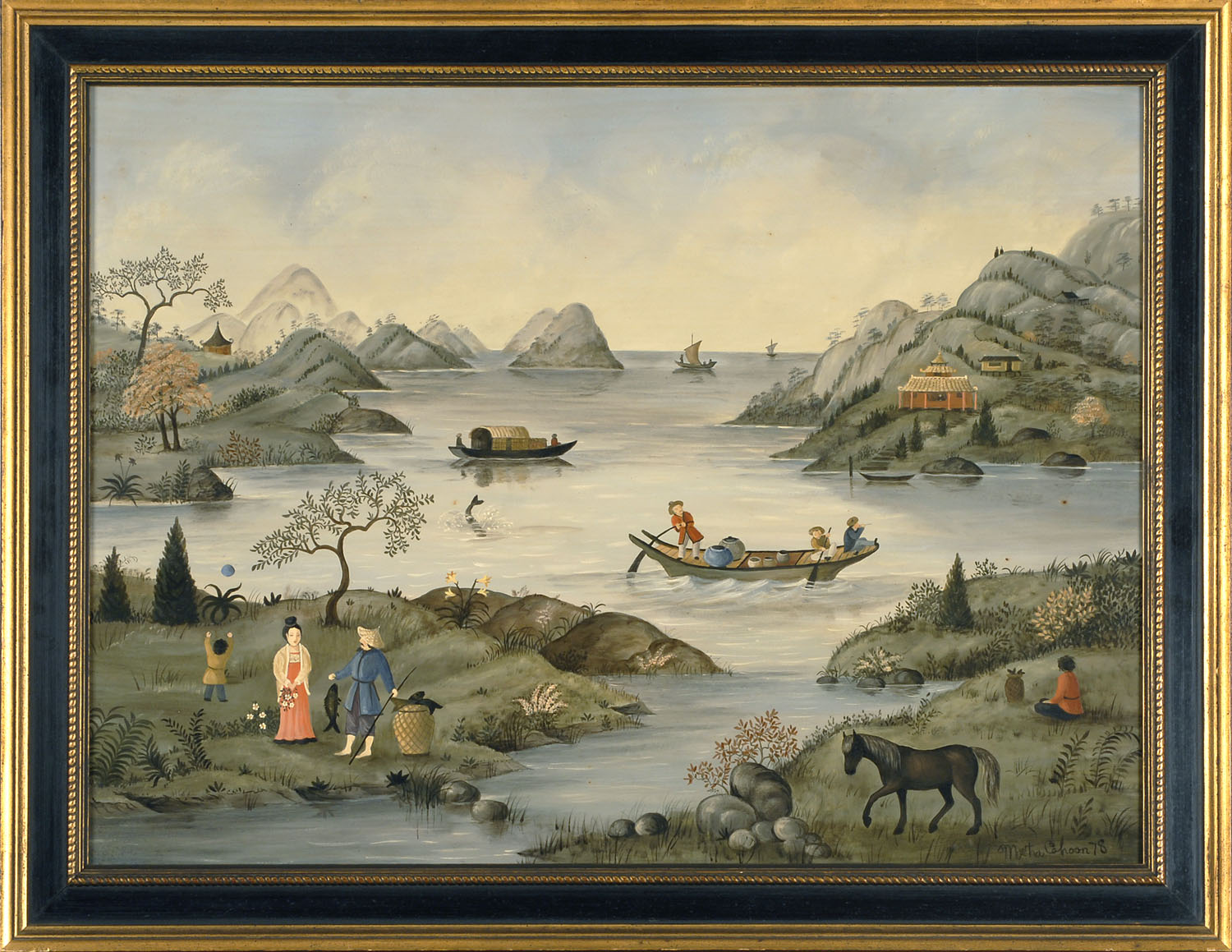 Appraisal: MARTHA FARHAM CAHOONAmerican - Chinese Export-style landscape Signed lower right