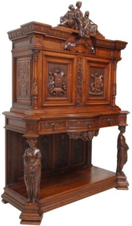 Appraisal: Fine French oak cabinet on stand late th c carved