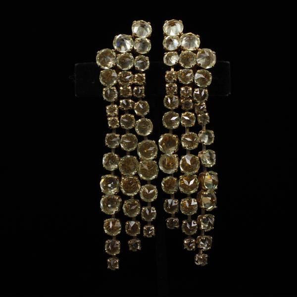 Appraisal: Schreiner Yellow Rhinestone Chandelier Dangle Clip Earrings