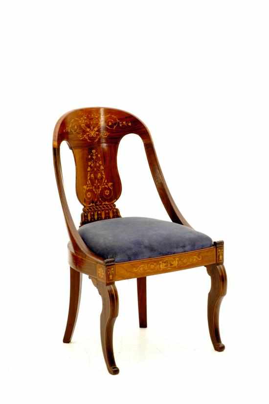 Appraisal: French inlaid rosewood side chair circa curved crest over vasiform