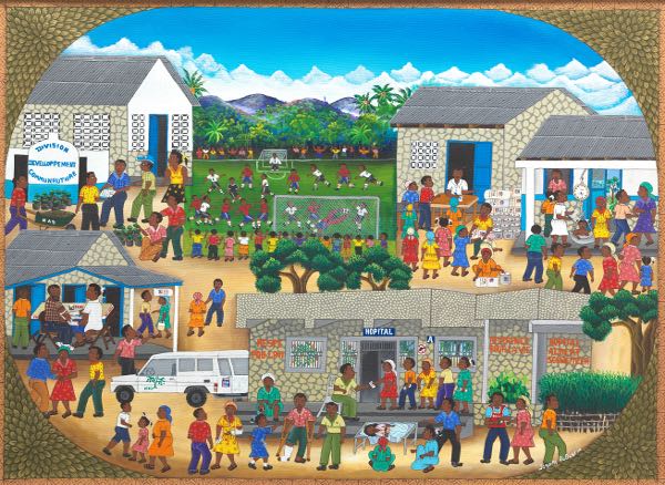 Appraisal: JOSEPH AUGUSTIN HAITIAN B x Village scene Oil on canvas