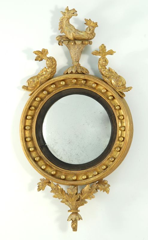 Appraisal: RARE CIRCULAR GILT CONVEX MIRROR Early th CenturyCentral sea horse