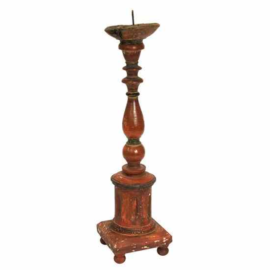 Appraisal: An Indo-Portuguese Painted Teak Pricket Candlestick circa having a turned