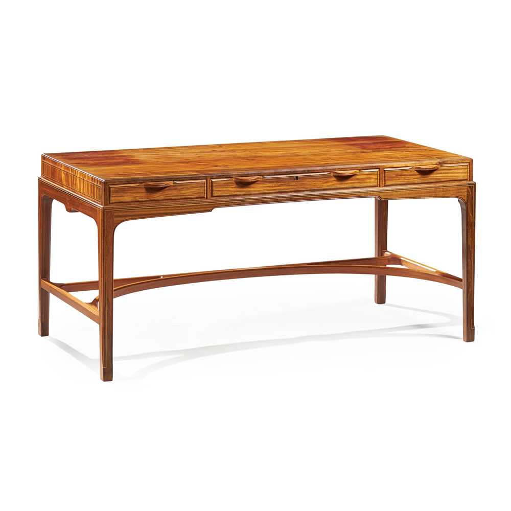 Appraisal: EDWARD BARNSLEY - DESK CIRCA Indian Padouk with sycamore and