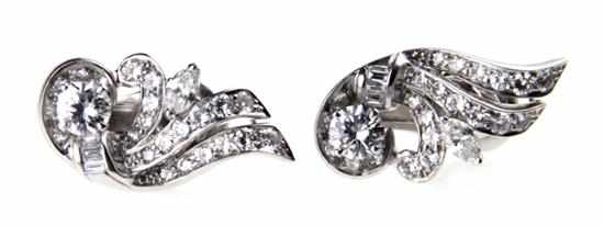 Appraisal: Pair diamond-set ear clips round baguette and marquise-cut diamonds approx