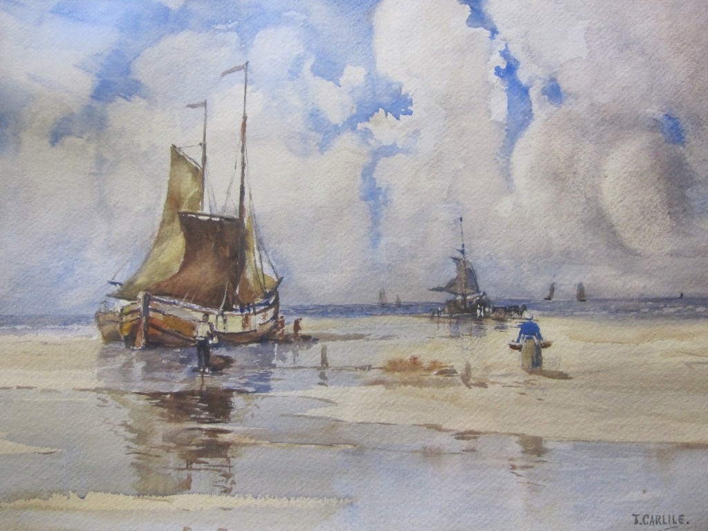 Appraisal: THOMAS CARLILE Watercolour 'On a Dutch shore' signed recto and