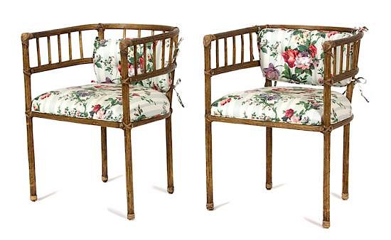 Appraisal: A Pair of Regency Style Carved and Painted Open Armchairs