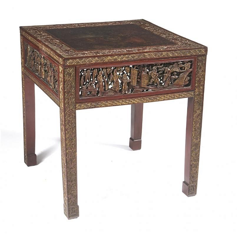 Appraisal: Chinese carved and lacquered table sq Chinese carved and lacquered