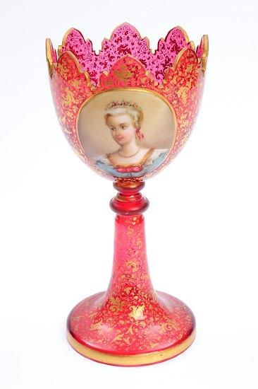 Appraisal: A th Century Bohemian ruby glass vase of goblet form