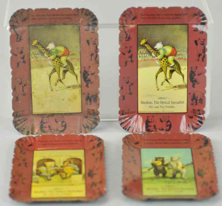 Appraisal: GROUP OF TIN ROOSEVELT BEAR ADVERTISING TIP TRAYS Very colorful