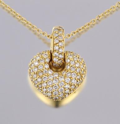 Appraisal: A Ladies' Diamond Heart Pendant k yellow gold puffed heart