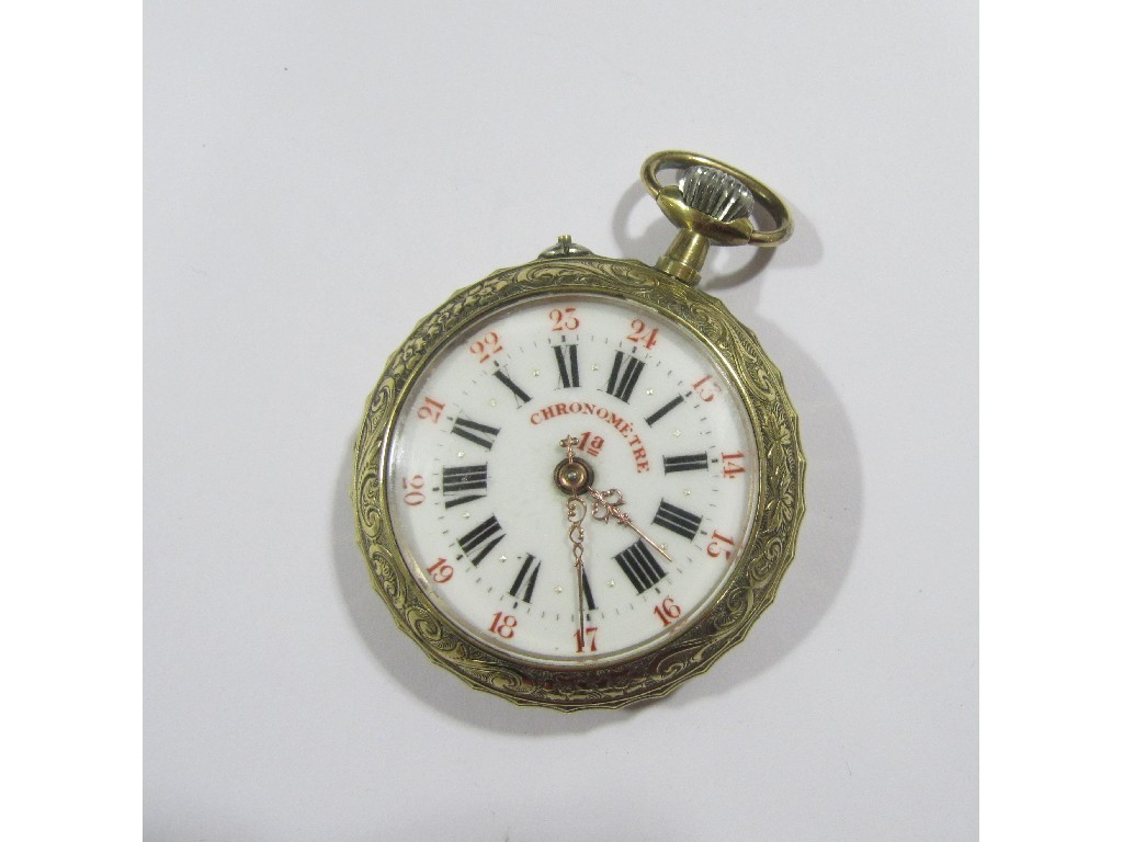 Appraisal: French chronometer open faced pocket watch with white dial black