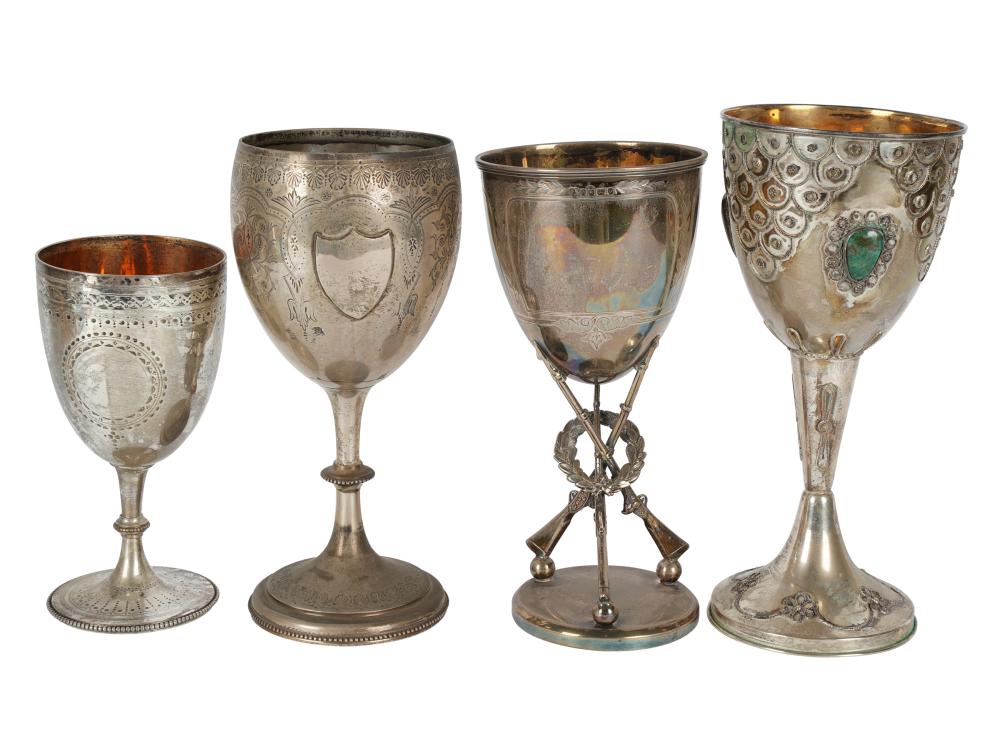 Appraisal: GROUP OF FOUR STERLING CHALICEScomprising three with British Victorian-era hallmarks