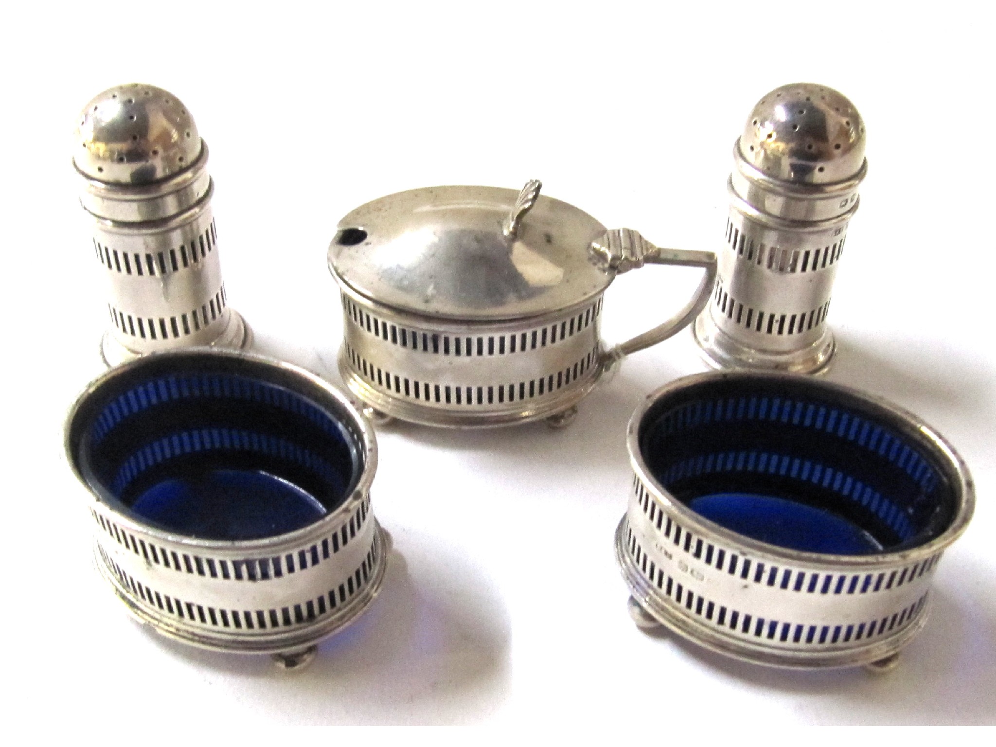 Appraisal: A five piece silver condiment set Birmingham