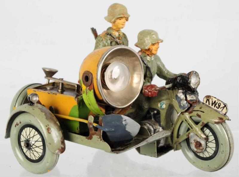 Appraisal: Elastolin German Army Communications Motorcycle With operating searchlight and Morse