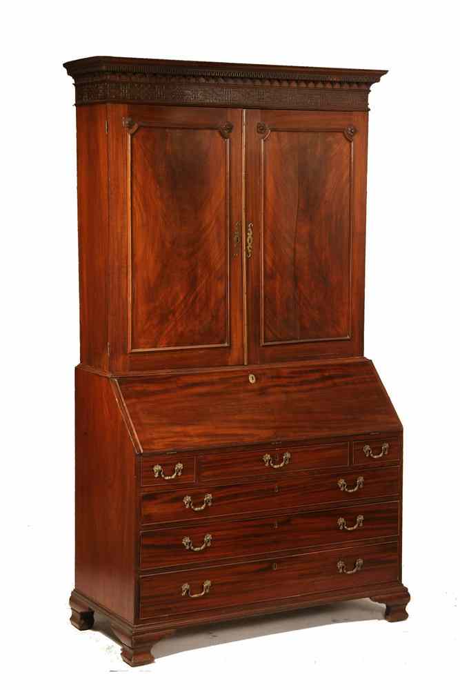 Appraisal: ENGLISH SLANT-FRONT DESK - Two-Piece Slant Front Bookcase Top Chippendale