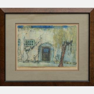 Appraisal: Nell Brooker Mayhew American - The Workman's Cottage Color etching