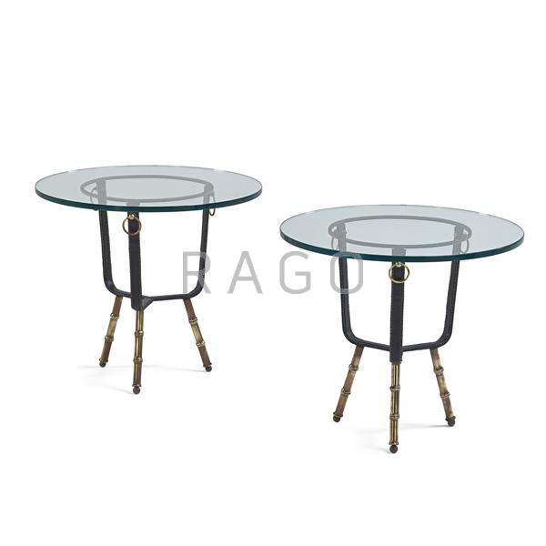 Appraisal: JACQUES ADNET Pair of side tables Condition Report New glass