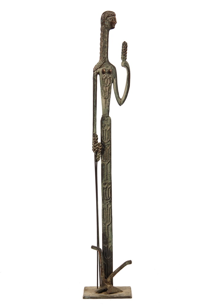 Appraisal: BRONZE SCULPTURE - Greek Sculpture of Bounty an elongated figure