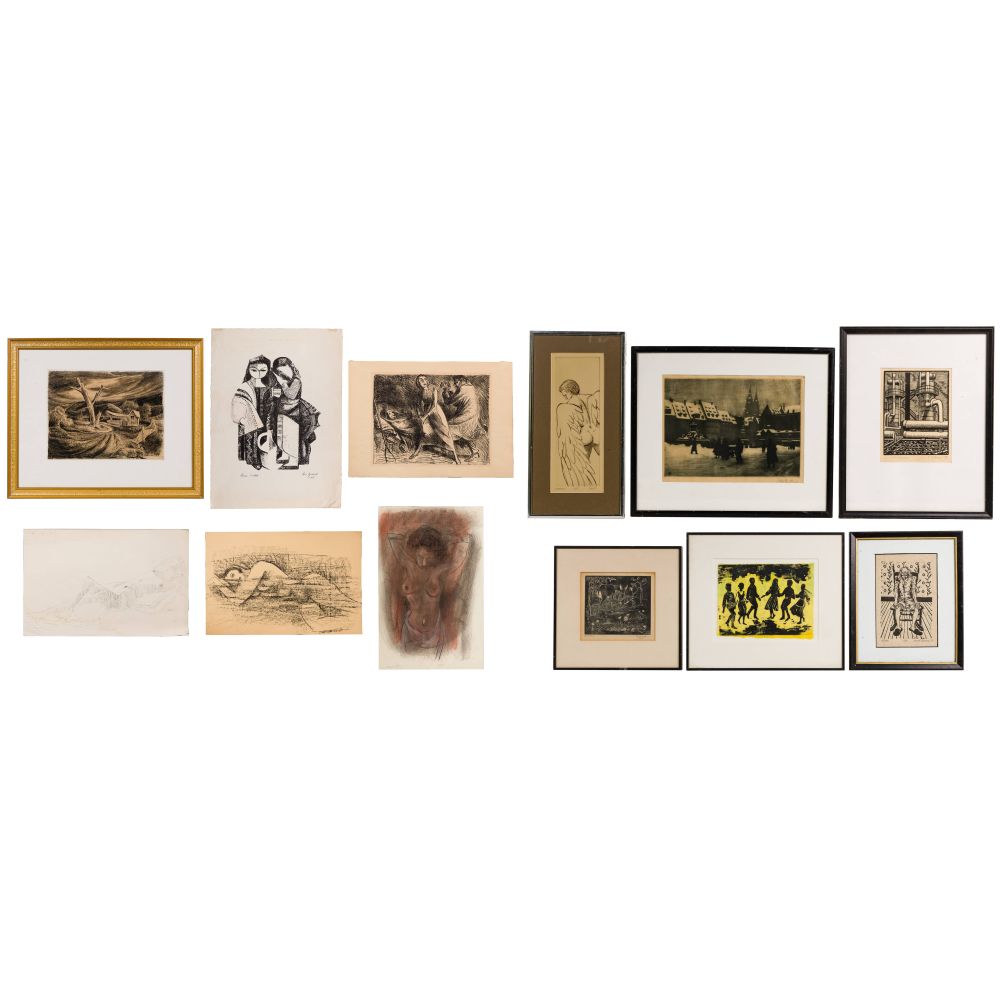 Appraisal: MODERNIST DRAWING AND PRINT ASSORTMENT items including prints of a