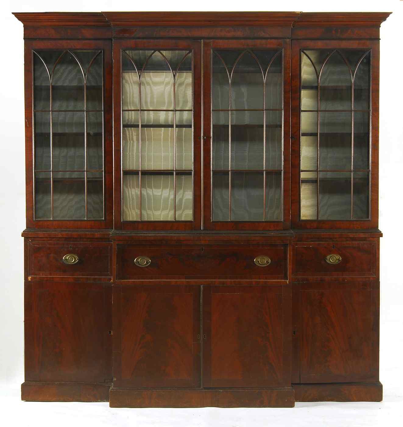 Appraisal: ANTIQUE AMERICAN FEDERAL THREE-PART BREAKFRONTCirca In mahogany Upper section with