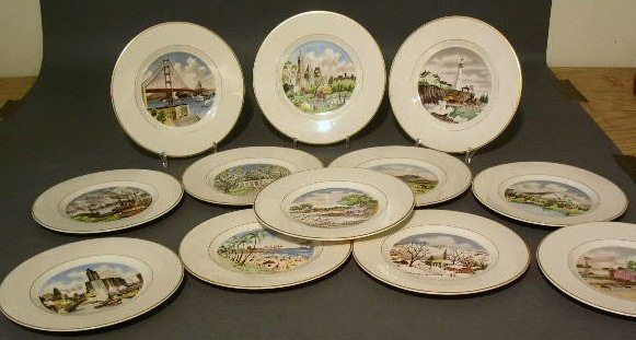 Appraisal: Twelve Syracuse China service plates The American Scene painted expressly