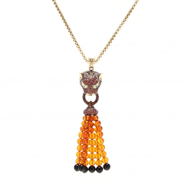 Appraisal: GOLD AND GEM-SET MACAN TIGER TASSEL NECKLACE JOHN HARDY The