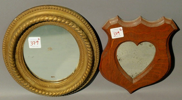 Appraisal: Oak framed heart-shaped mirror x and an oval gilt framed