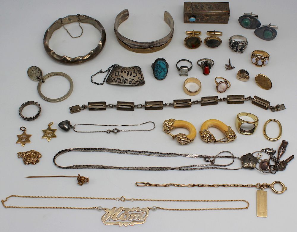 Appraisal: JEWELRY Assorted Gold and Silver Jewelry Grouping Includes a sterling