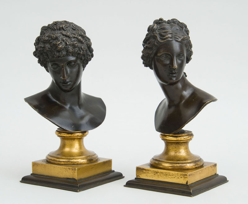 Appraisal: PAIR OF BRONZE BUSTS AFTER THE ANTIQUE One after the