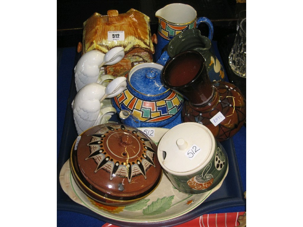 Appraisal: Tray lot of assorted ceramics to include Cottageware biscuit barrel